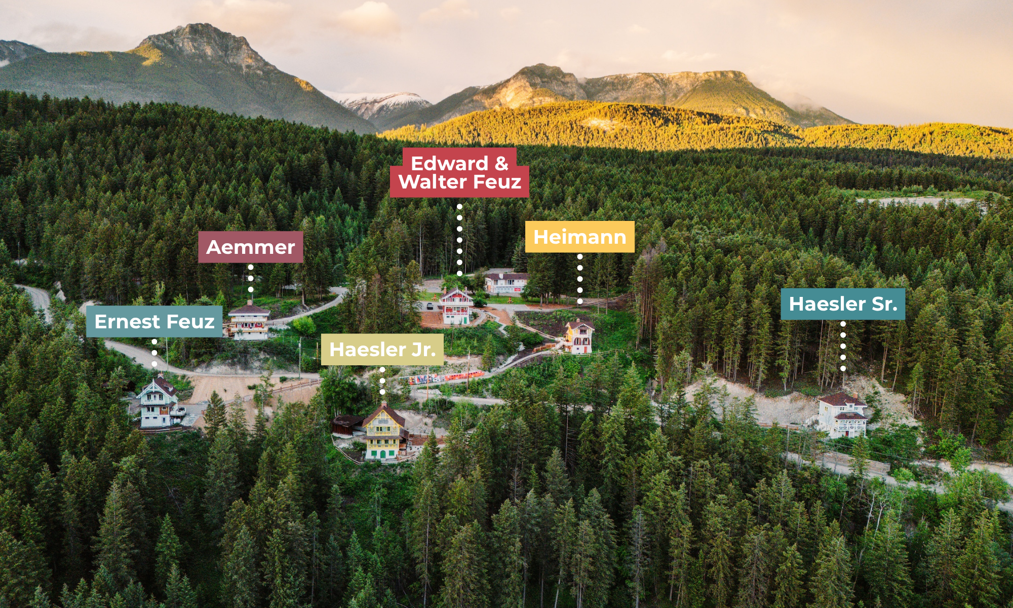 Aerial map of Edelweiss Village with each chalet labelled
